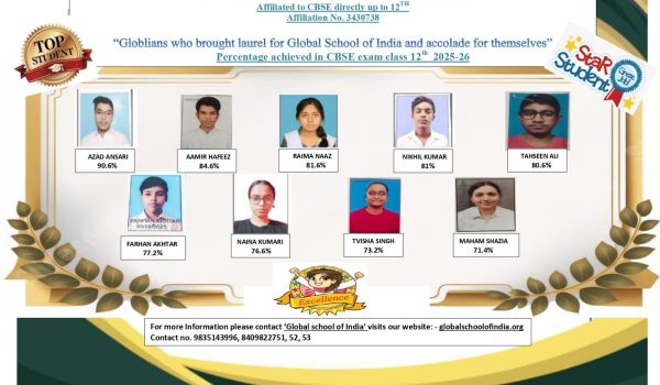 Students of Global School of India performed excellently in CBSE 12th board exams.